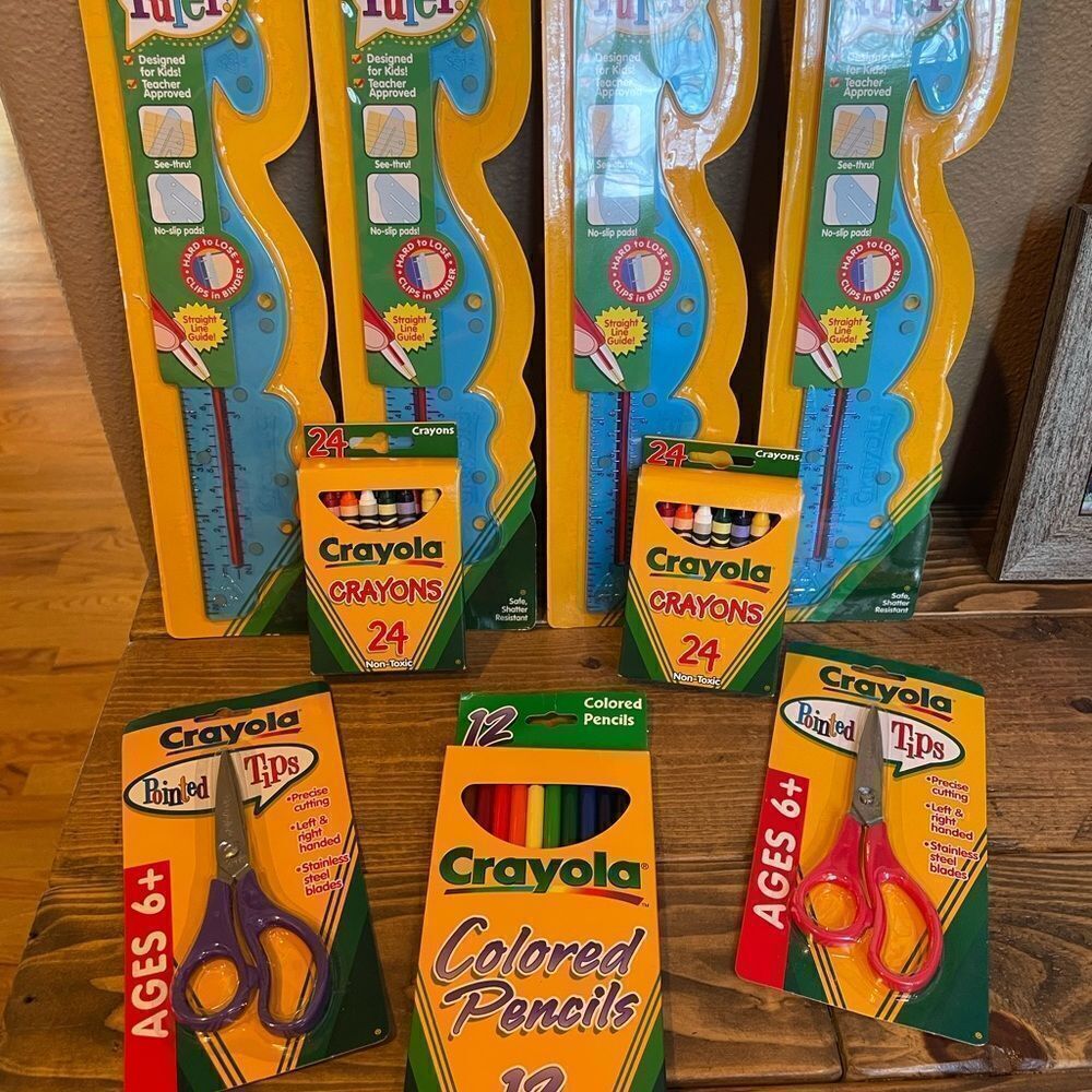 Crayola 1998 Vintage Wavy Rulers Colored Pencils Scissors and Crayons 24 Count